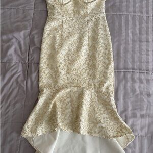Chic Cream and Gold Strapless Dress